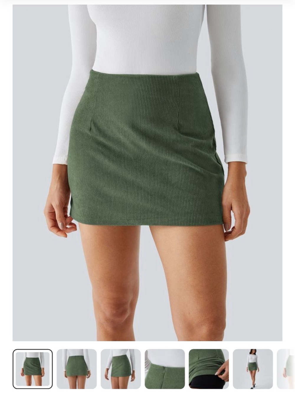HALARA Olive Green Corduroy Mini Skirt with Built in Shorts